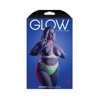 Fantasy Lingerie Glow Open Cup Cage Bra & Panty Neon Green Queen