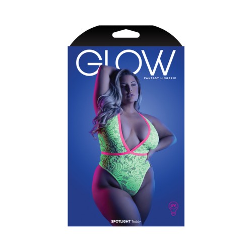 Fantasy Lingerie Glow Lace Teddy Neon Green Queen