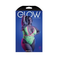 Fantasy Lingerie Glow Lace Teddy Neon Green Queen