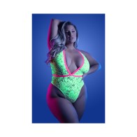 Fantasy Lingerie Glow Lace Teddy Neon Green Queen