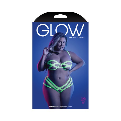 Glow Mirage Bandage Bra & Panty Set in Neon Lemon