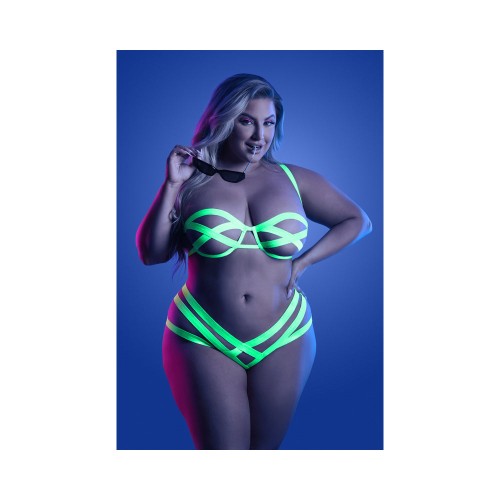 Glow Mirage Bandage Bra & Panty Set in Neon Lemon