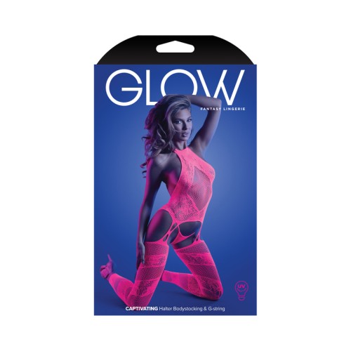 Fantasy Lingerie Glow High Neck Bodystocking Neon Pink