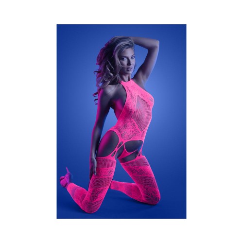 Fantasy Lingerie Bodystocking Cuello Alto Neon Rosa