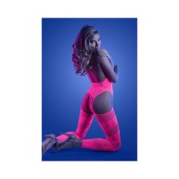 Fantasy Lingerie Bodystocking Cuello Alto Neon Rosa