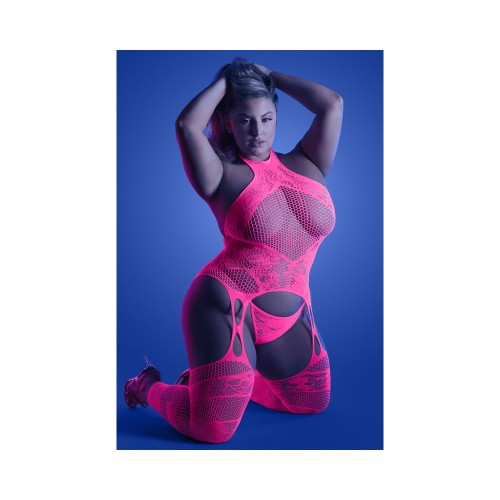 Fantasy Lingerie Glow Captivating Bodystocking Neon Pink