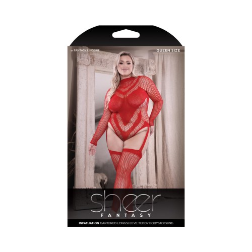 Fantasy Lingerie Bodystocking Sheer Infatuation de Manga Larga - Rojo