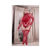 Fantasy Lingerie Bodystocking Sheer Infatuation de Manga Larga - Rojo