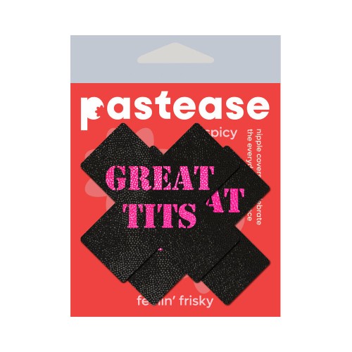 Pastease 'Great Tits' Cruzados Nipple Pasties Negro/Rosa