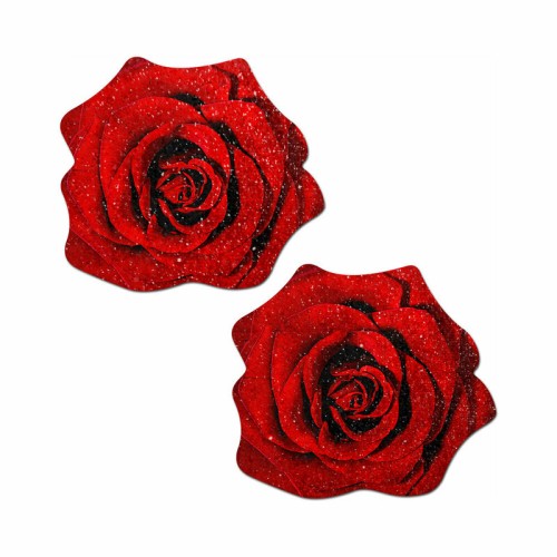 Pastease Red Glitter Rose Nipple Covers