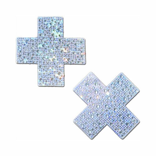 Pastease Crystal Sparkling Cross Nipple Pasties Silver - Fun Accessory