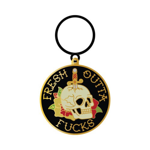 Fresh Outta Fucks Skull Enamel Keychain