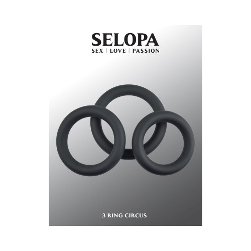 Set de Anillos para el Pene Selopa 3 Ring Circus de Silicona Negra