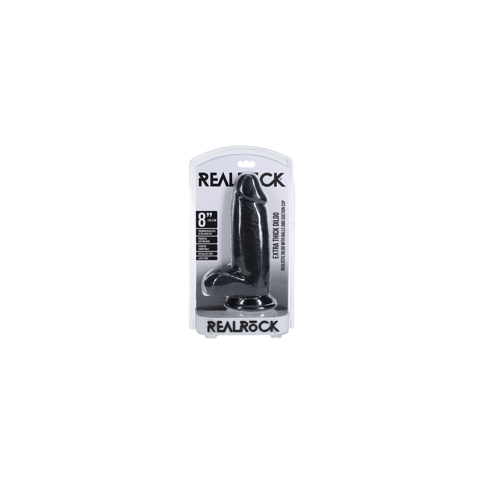 RealRock Extra Thick 8 in. Dildo with Balls Black