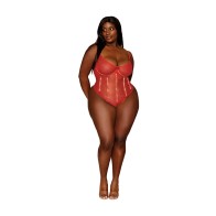 Gold-foiled Stretch Mesh Teddy Ruby 1XL