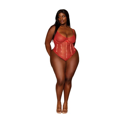 Gold-foiled Stretch Mesh Teddy Ruby 3XL