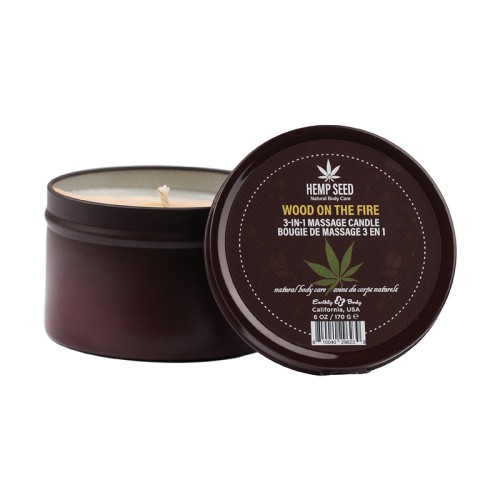 Vela 3-en-1 Semilla de Cáñamo Earthly Body Aroma Leña en el Fuego 6 oz.