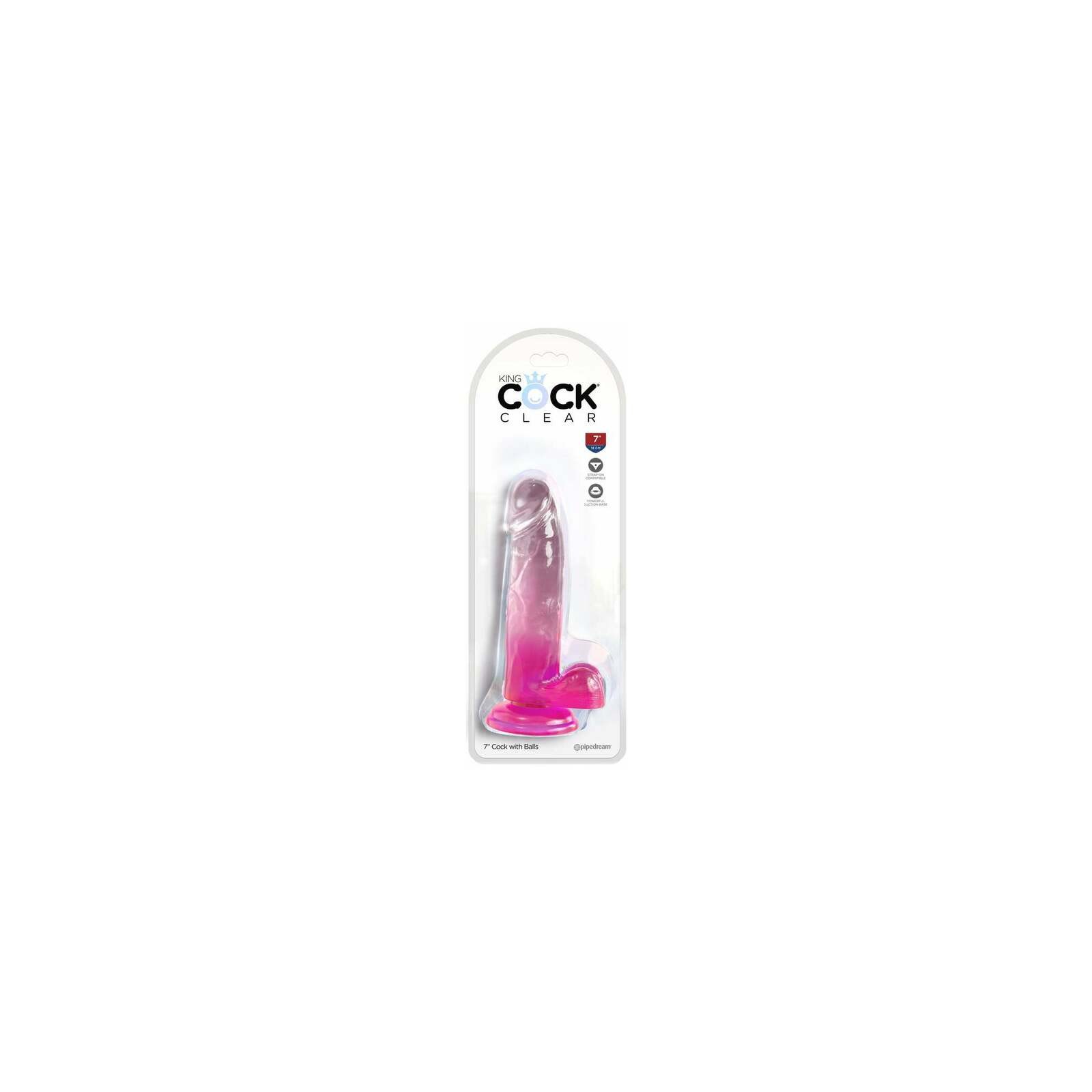 King Cock Clear with Balls 7in Pink