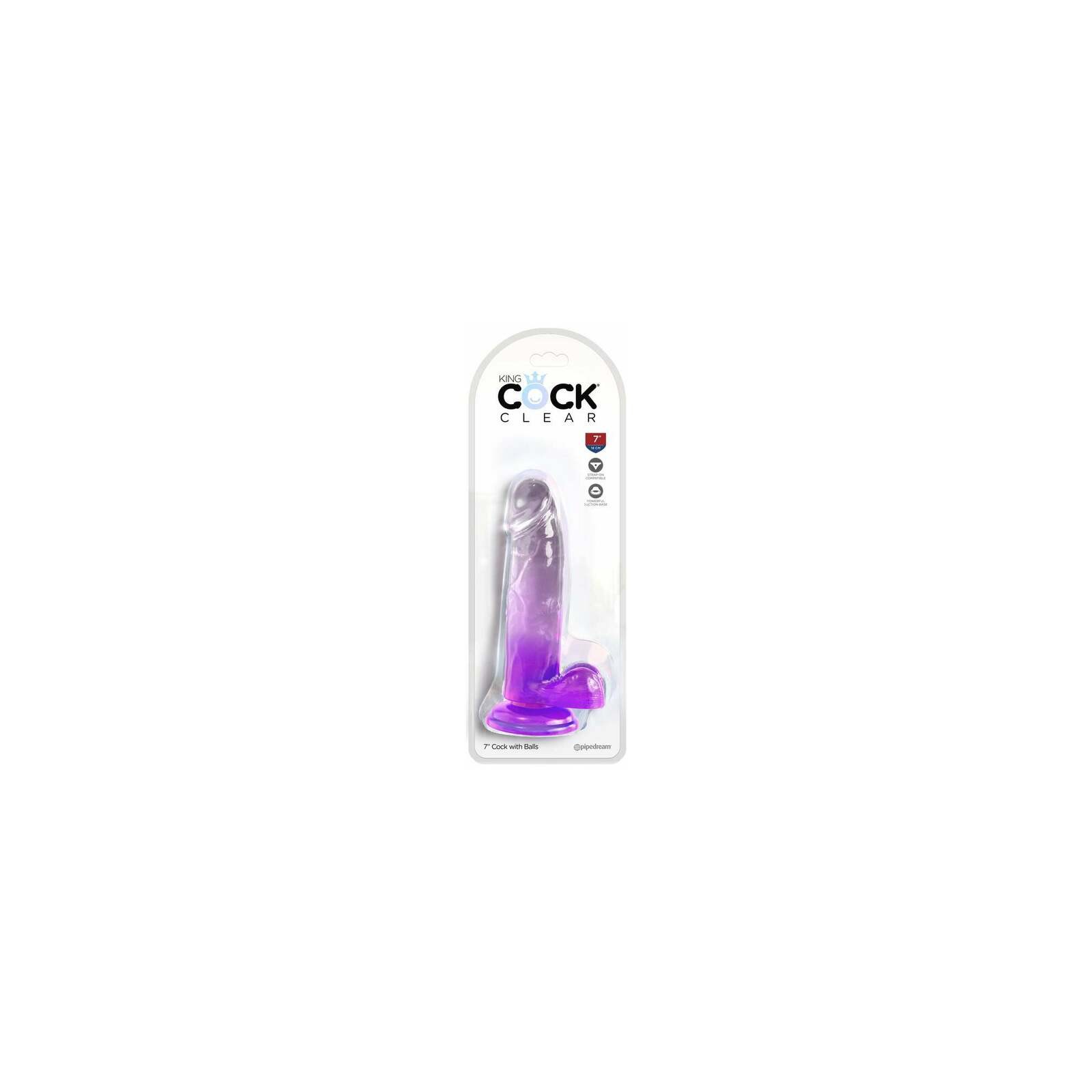 King Cock Clear Dildo with Balls 7in Purple - Best Pleasure Toys