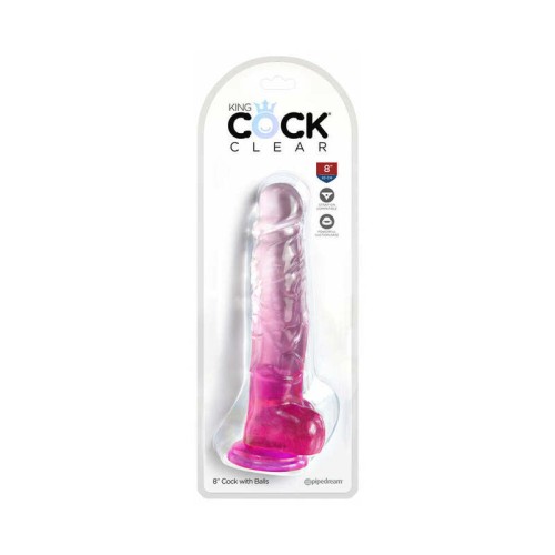 King Cock Clear 8 in. Dildo with Balls - Pink