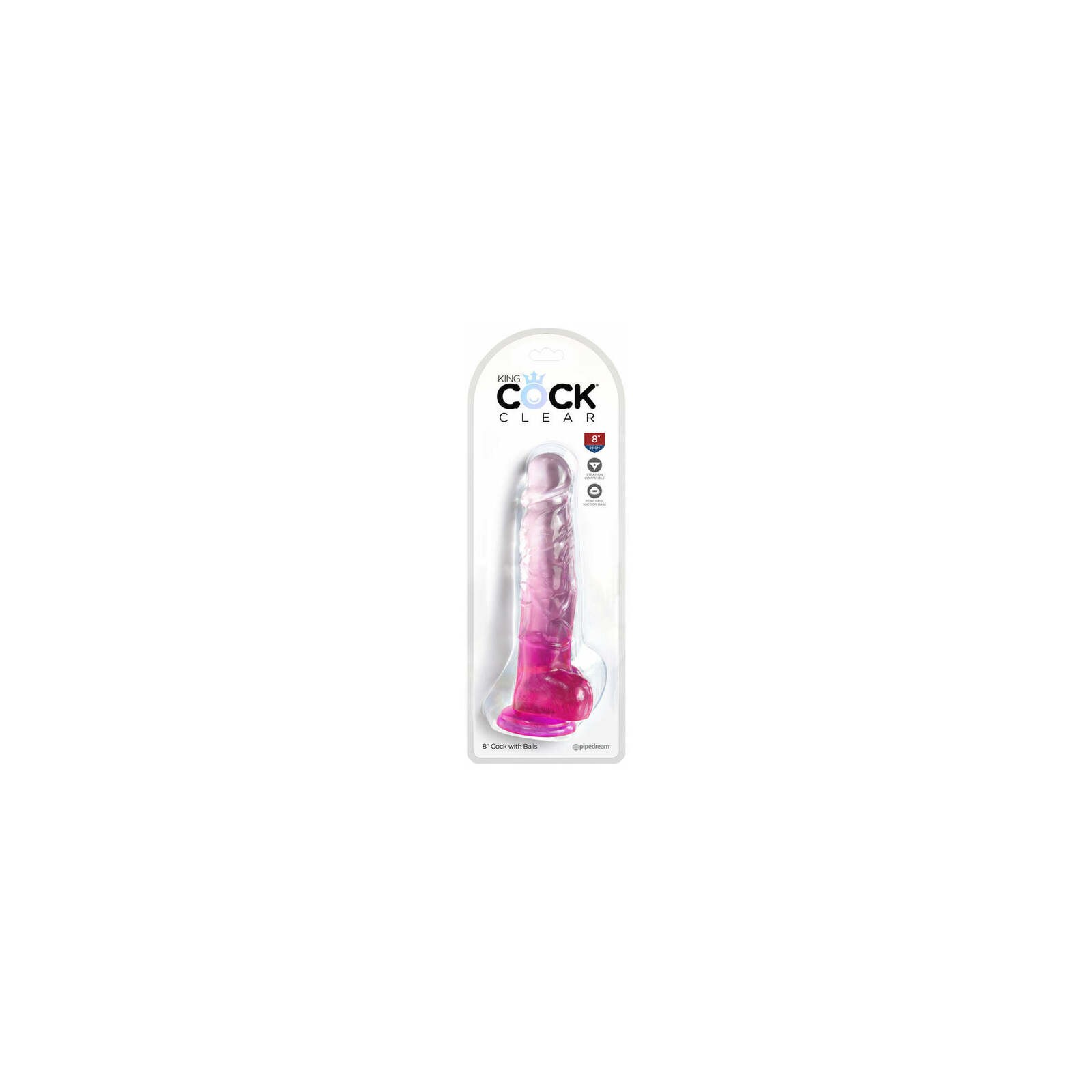 Dildo King Cock Transparente 8 in. con Testículos - Rosa