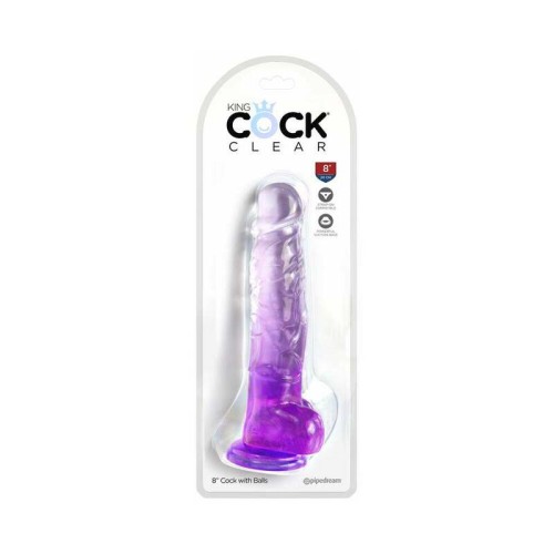 King Cock Clear with Balls 8in, Purple