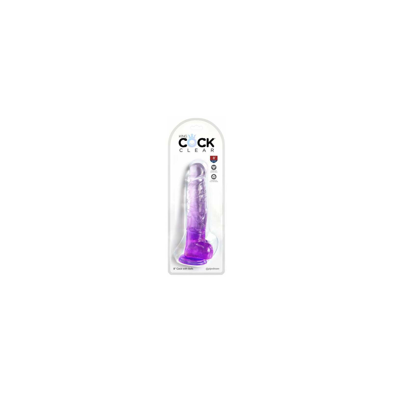 King Cock Clear with Balls 8in, Purple