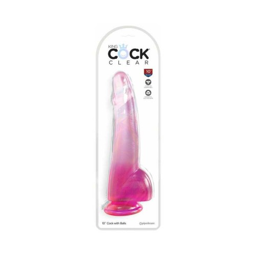 Dildo Realista King Cock Transparente 10in con Bolas