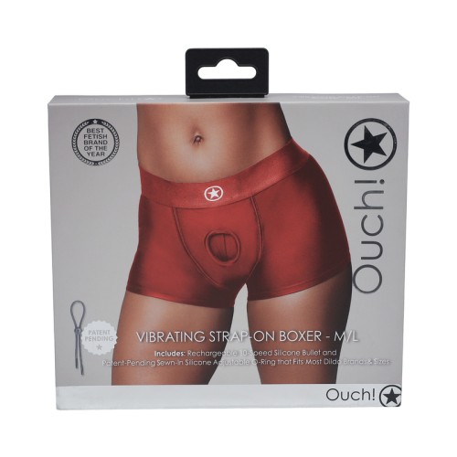 Ouch Vibrating Strap-On Boxer Red