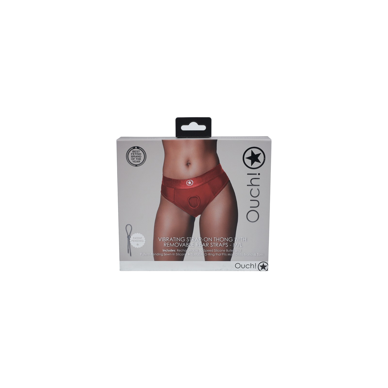 Ouch! Vibrating Strap-On Thong with Removable Butt Straps Red M/L