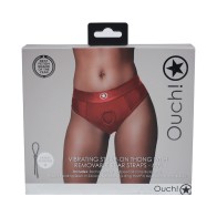 Ouch! Vibrating Strap-On Thong with Removable Butt Straps Red M/L