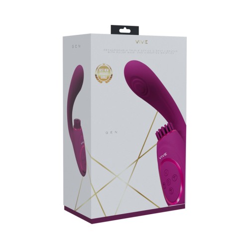 Vibrador G-Spot Recargable VIVE GEN Rosa Triple Motor con Olas Pulsantes