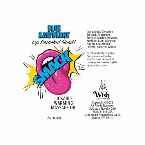 Smack Lickable Blue Raspberry Massage Oil - 2 oz