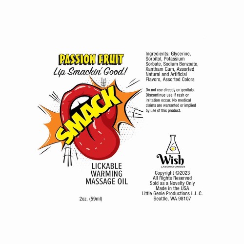 Smack Lickable Massage Oil - Passion Fruit 2 oz