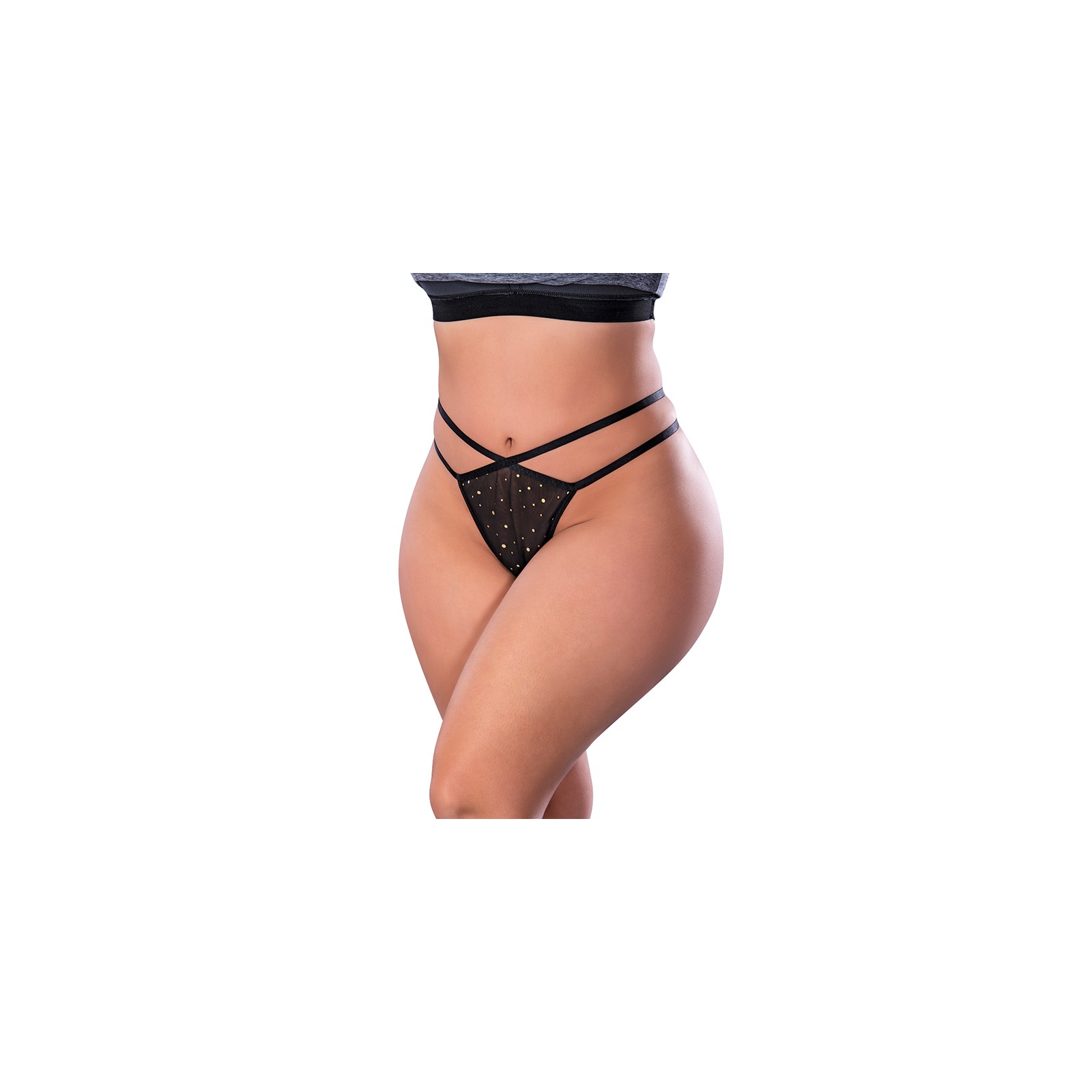 Tangas Glitz & Glam con Abertura Magic Silk Negra Talla Reina