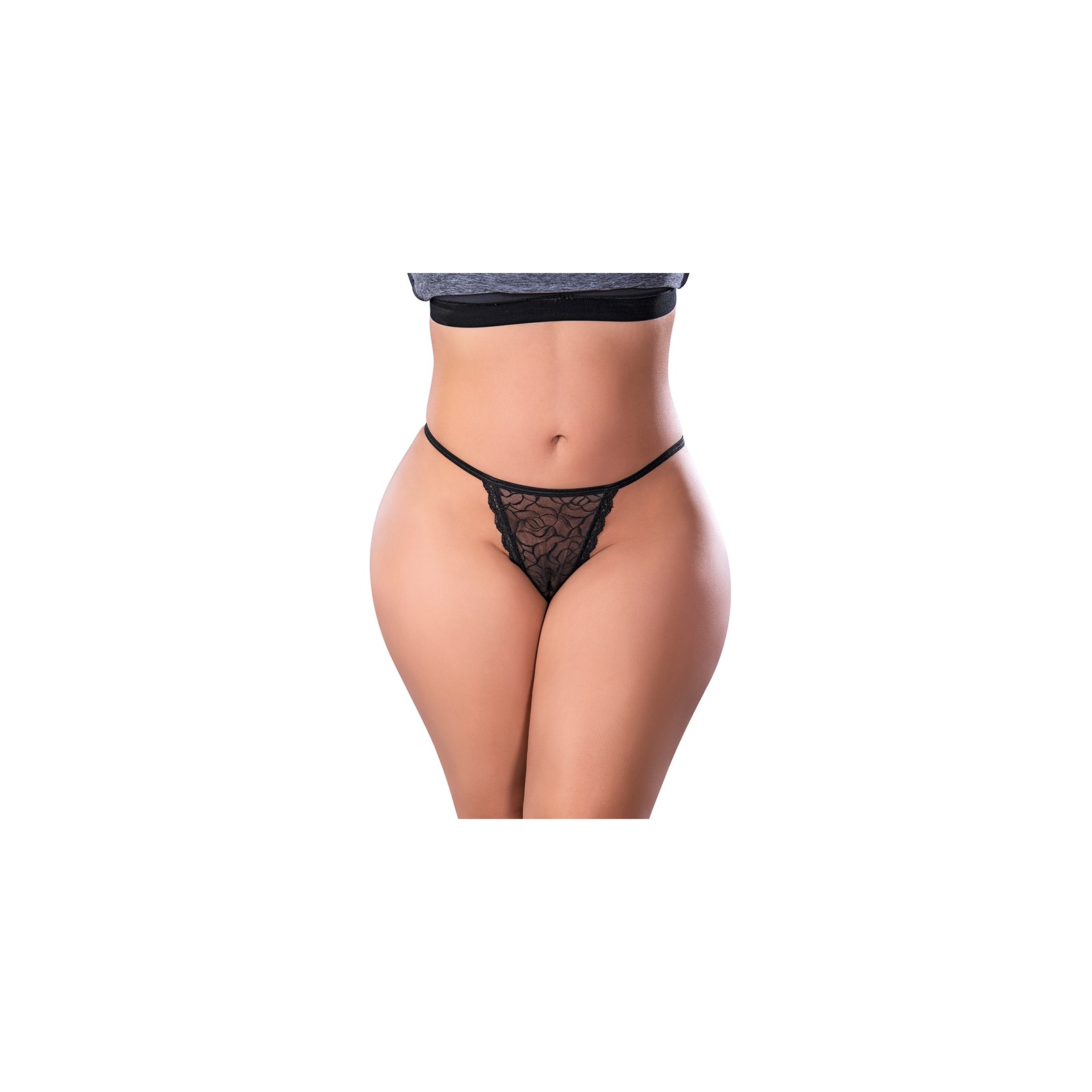 Magic Silk Soft Petals Lace Thong Black