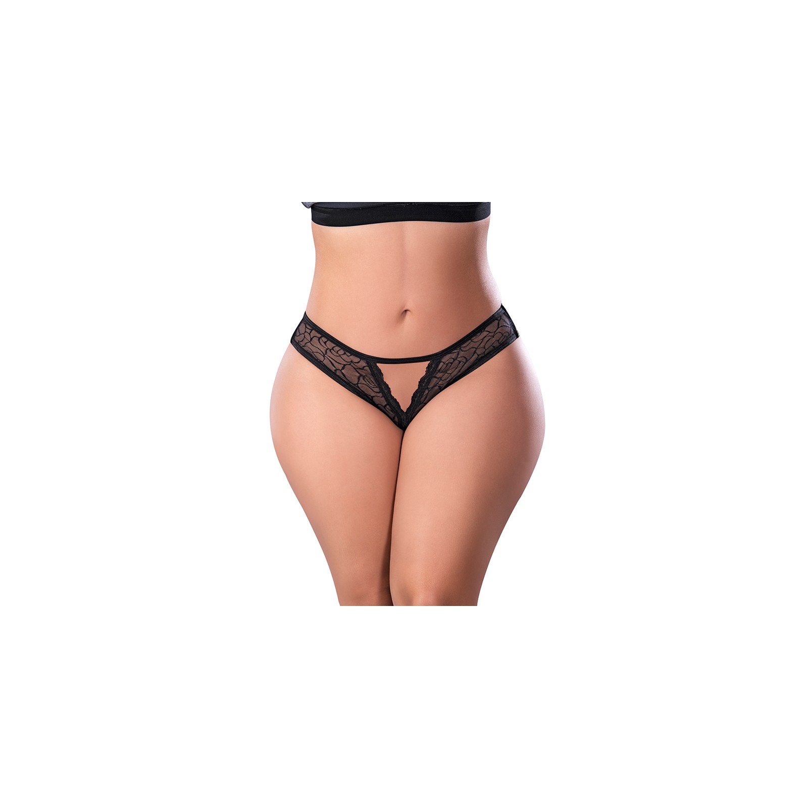 Magic Silk Panty Crotchless de Pétalos Suaves Negro Tamaño Reina