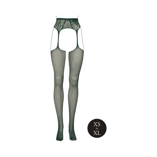 Le Desir Fishnet and Lace Garterbelt Stockings Midnight Green