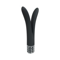 Royal Gems Dueling Queens Silicone Rechargeable Vibrator Black - Ultimate Stimulation