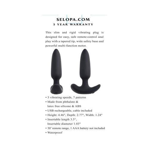 Selopa Black Beauty Vibrating Plug for Remote-Controlled Pleasure