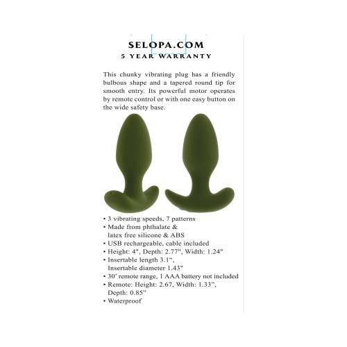 Selopa The Colonel Vibrating Anal Plug for Ultimate Pleasure