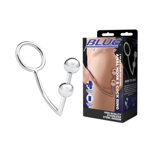 Blue Line 2 Bead Anal Hook & Cock Ring