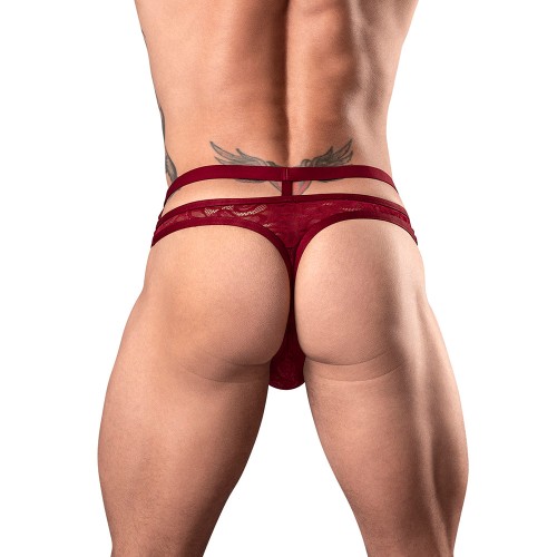 Male Power Lucifer Cut Out Strappy Thong Burgundy S/M