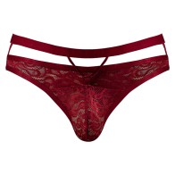 Male Power Lucifer Cut Out Strappy Thong Burgundy S/M