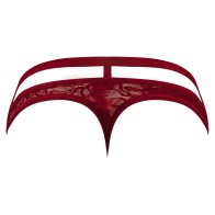 Male Power Lucifer Cut Out Strappy Thong Burgundy S/M