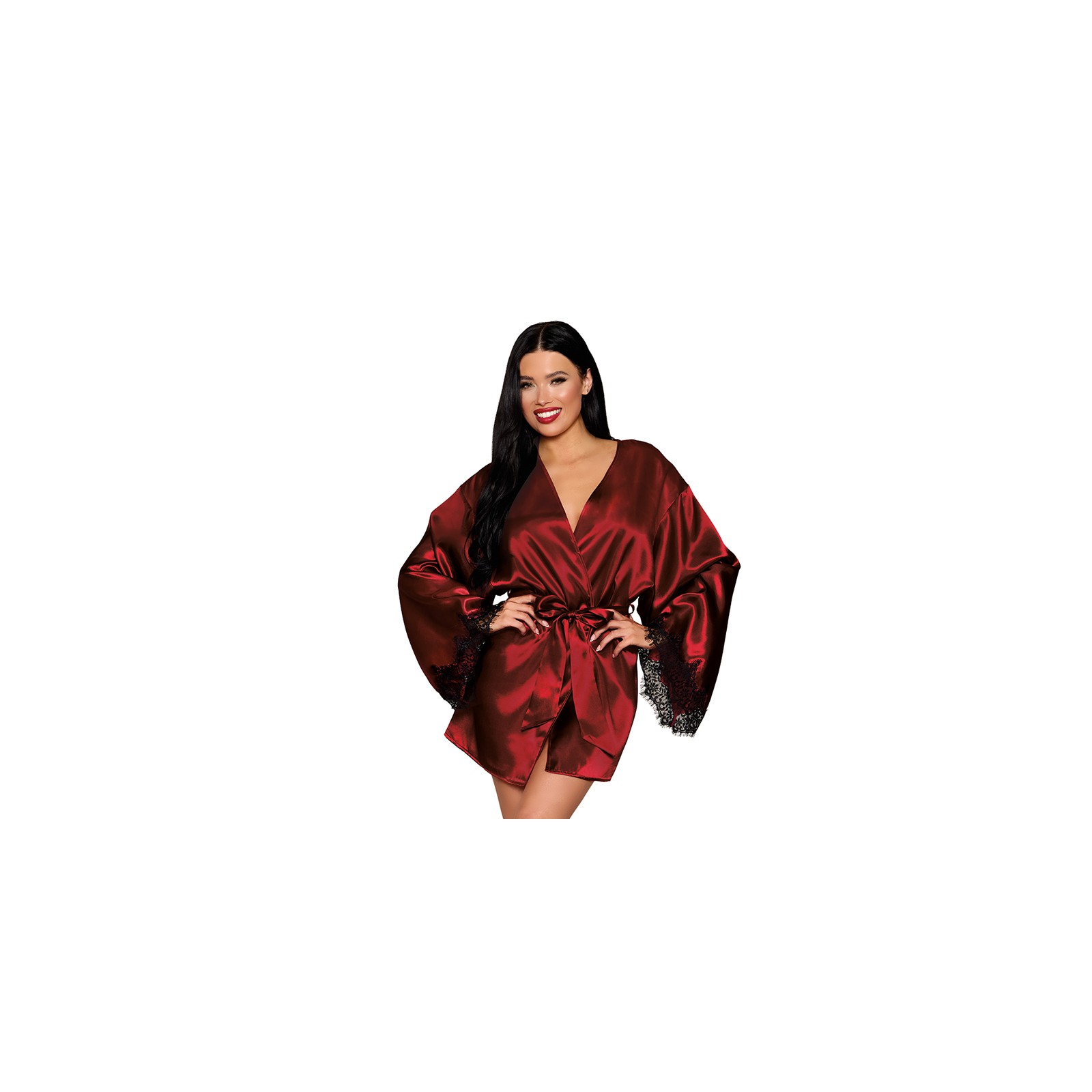 Dreamgirl Open Back Satin Robe with Lace Detail Oxblood S