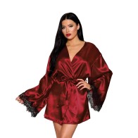 Dreamgirl Open Back Satin Robe with Lace Detail Oxblood S