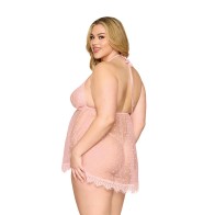 Babydoll y Tanga de Encaje y Lunares Dreamgirl Cuarzo Rosa 1XL