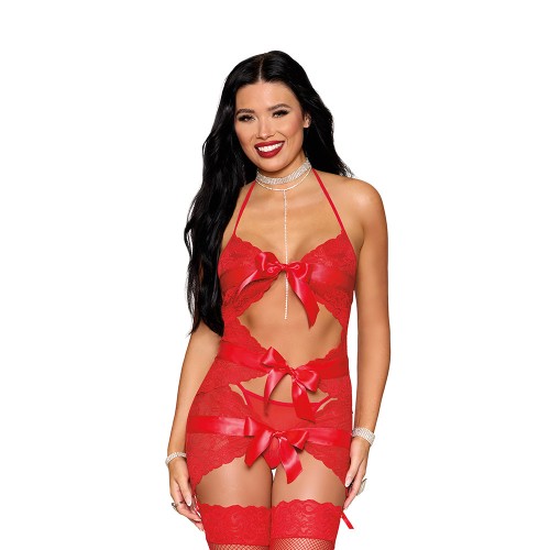 Dreamgirl Babydoll con Lazo y Tanga Rojo T/U