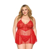 Dreamgirl Lace Babydoll and G-String Red Queen Size - Elegant Sleepwear